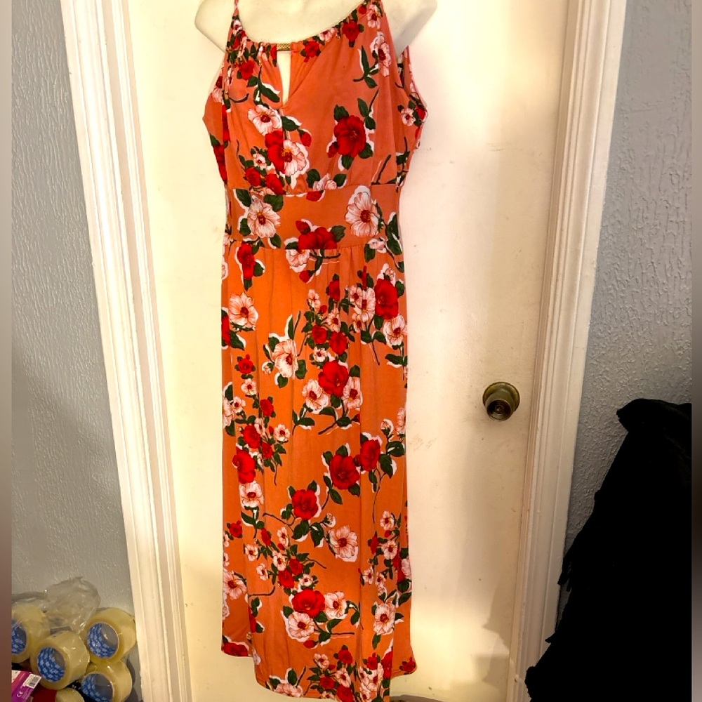 New Anne Morgan Collection floral A-line coral shift Maxi dress 1X